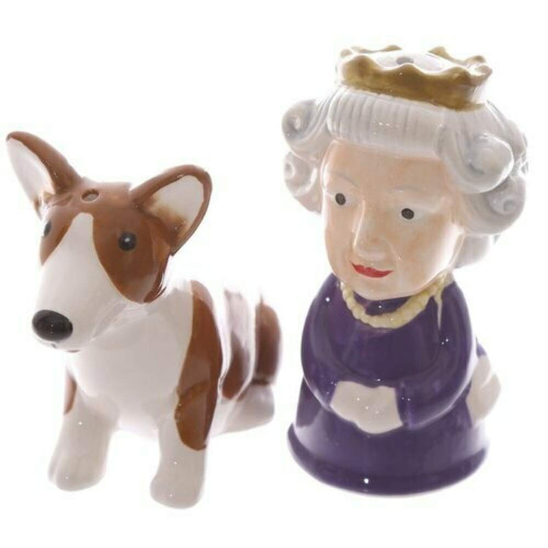 [Australia - AusPower] - Salt & Pepper Condiment Set/pots Queen & Corgi By Puckator 