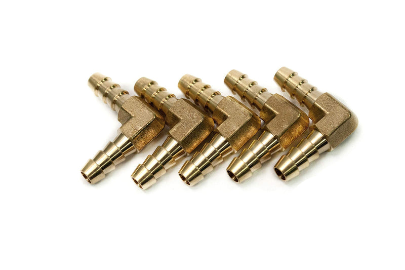 [Australia - AusPower] - LTWFITTING LTWFITTING 90 Deg Elbow Brass Barb Fitting 1/4-Inch x1/4-Inch Hose ID Air/Water/Fuel/Oil/Inert Gases (Pack of 5) 