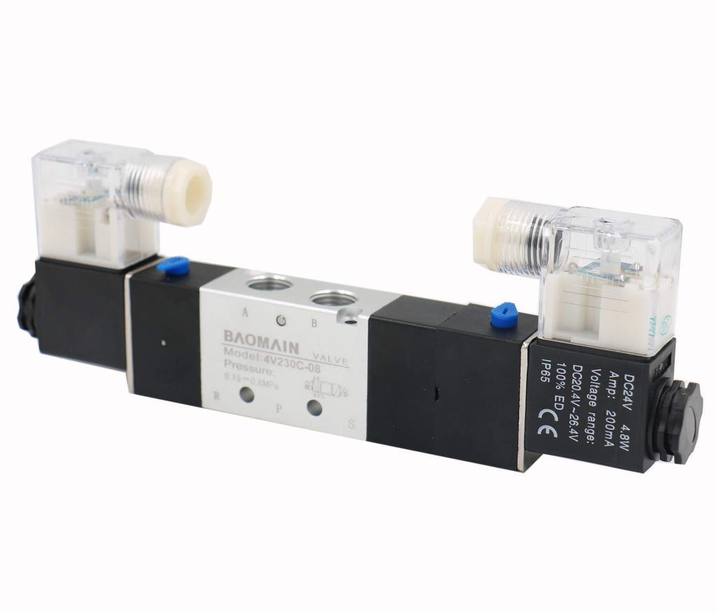 [Australia - AusPower] - Baomain Pneumatic Solenoid Air Valve 4V230C-08 DC 24V 5 Way 3 Position PT1/4" Internally Piloted Acting Type Double Electrical Control Midst Closed 