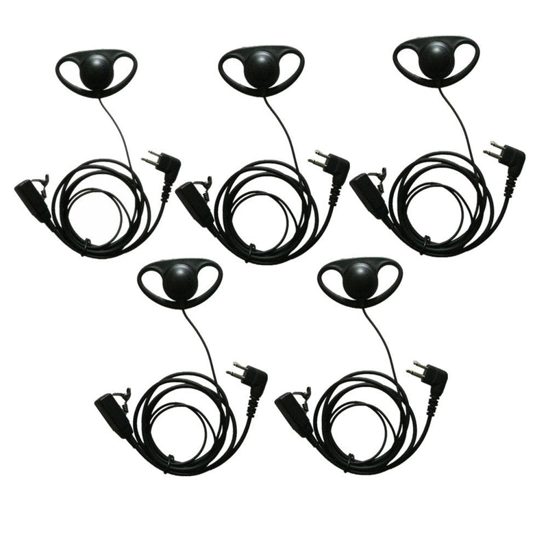 [Australia - AusPower] - 2 Pin Earpiece and mic, Lsgoodcare D Shape Ear Hook Headset Earphone PTT Compatible for Motorola Two Way Radio CP100 CLS1410 CLS1110 GP2000 Security Walkie Talkie, Pack of 5 