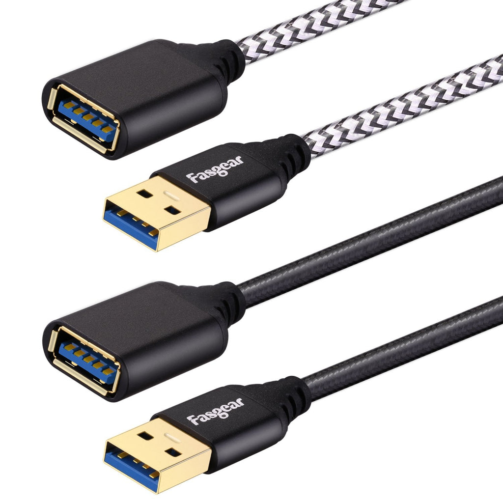 [Australia - AusPower] - Fasgear USB 3.0 Extension Cable 6ft, 2 Pack 5Gbps USB 3.1 Gen 1 Type A Male to Female Data Transfer Cord for Playstation, Xbox, Oculus VR, USB Flash Drive, Hard Drive, Printer, Car Camera(Black,White) Black,White 