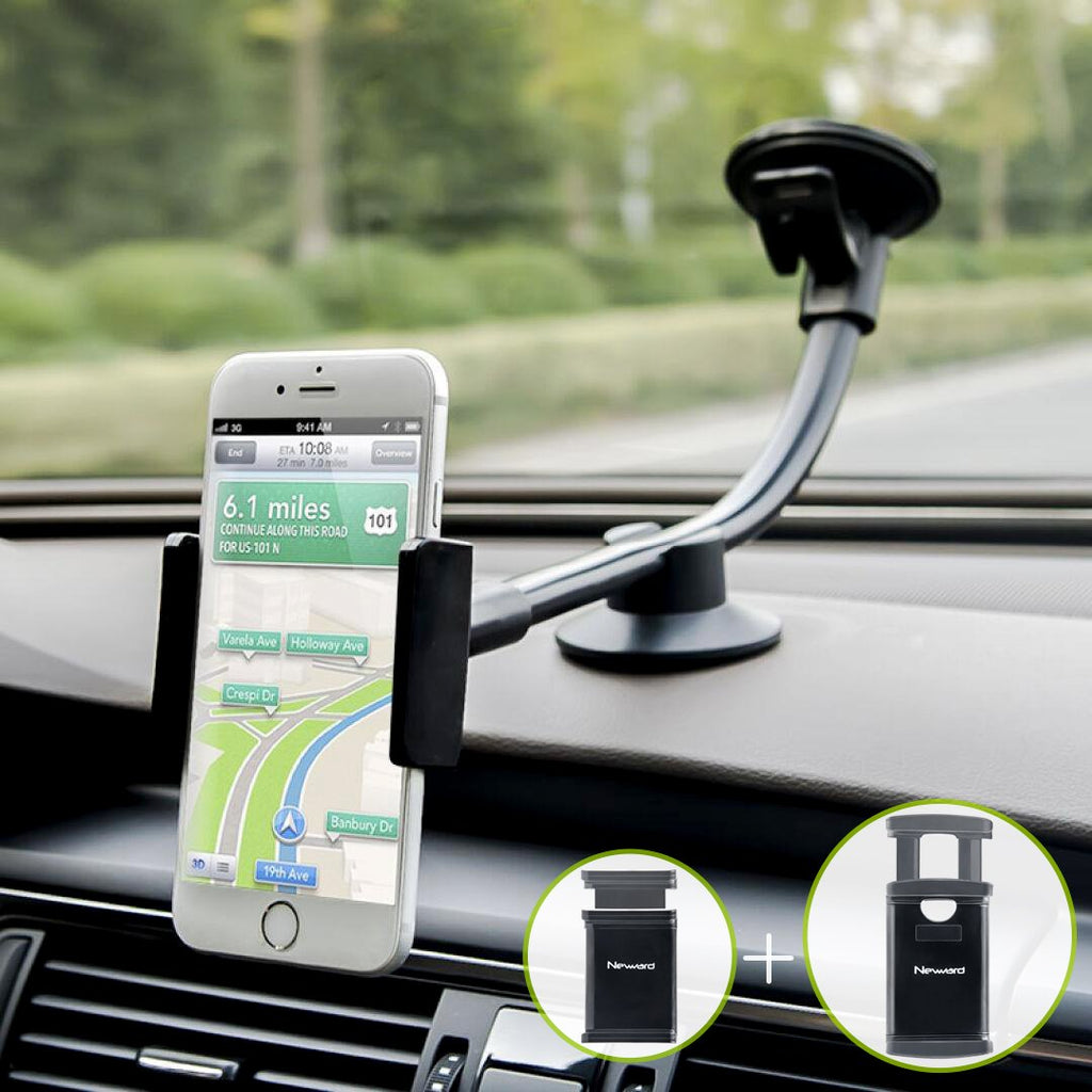 [Australia - AusPower] - Car Phone Mount, Newward 2-in-1 Long Arm Windshield Dashboard Cell Phone Holder for Car Compatible with iPhone 13/12 Pro/11/Xs/XR/X/8 Plus/8/7/6, Galaxy S20/S10/S9/S9 /Note 10/S8, Huawei and More 