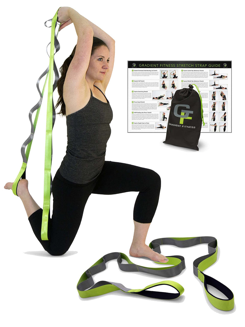 [Australia - AusPower] - Gradient Fitness Stretching Strap for Physical Therapy, 12 Multi-Loop Stretch Strap 1.5" W x 8' L, Neoprene Handles, Physical Therapy Equipment, Yoga Straps for Stretching, Leg Stretcher Green/Grey 