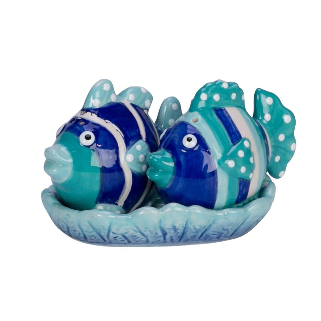 [Australia - AusPower] - Beachcombers SS-BCS-03690 Ceramic Fish Salt and Pepper Shaker with Tray Set, Tropical Ocean Blue 