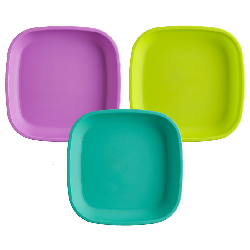 [Australia - AusPower] - RE-PLAY Made in USA Deep Walled Flat Plates | Made from Eco Friendly Heavyweight Recycled Plastic | Dishwasher & Microwave Safe | BPA Free | Aqua, Lime Green & Purple | Mermaid (3pk) 
