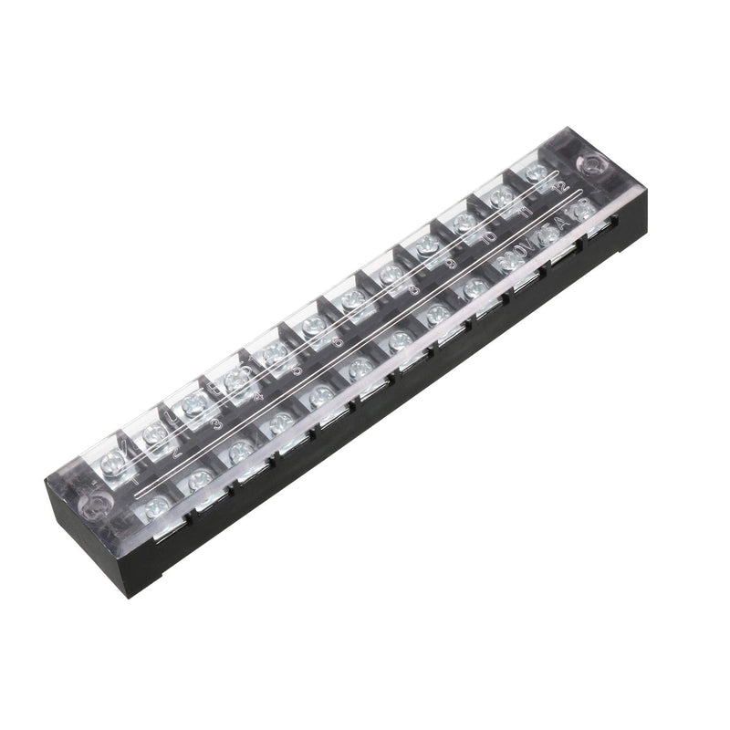 [Australia - AusPower] - uxcell a13052800ux0615 600V 25A Double Rows 12P 12 Positions Covered Barrier Screw Terminal Block 