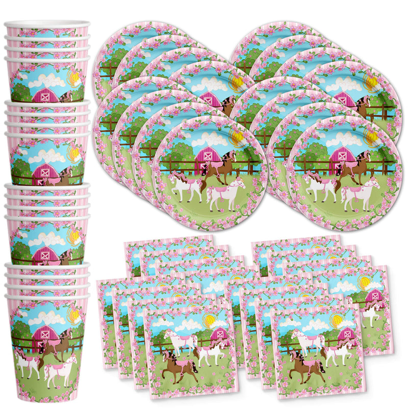 [Australia - AusPower] - Lovely Pink Horse Birthday Party Supplies Set Plates Napkins Cups Tableware Kit for 16 