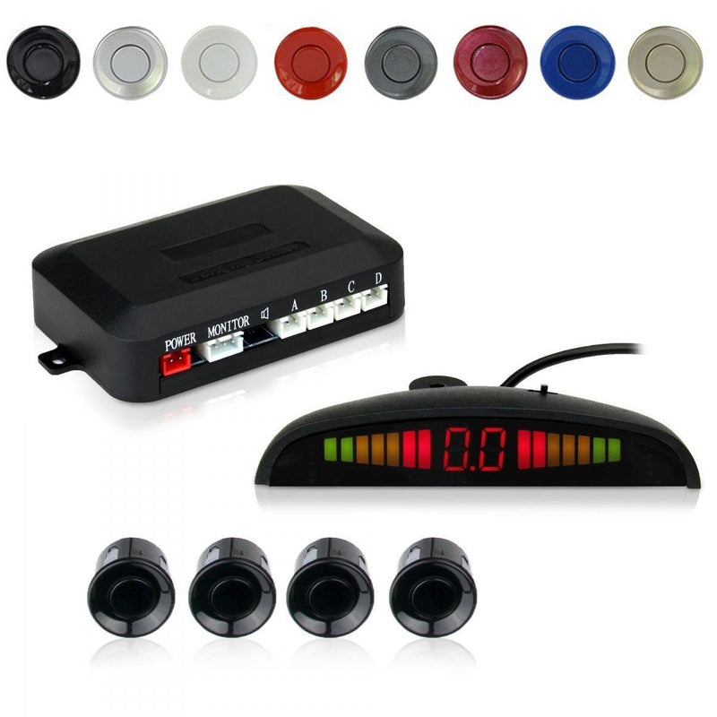 [Australia - AusPower] - EKYLIN Car Auto Vehicle Reverse Backup Radar System with 4 Parking Sensors Distance Detection + LED Distance Display + Sound Warning (Black Color) Black 4 Sensors 