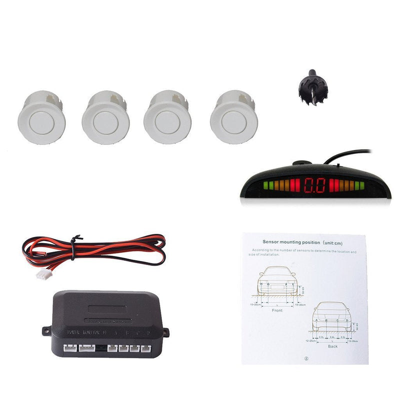 [Australia - AusPower] - EKYLIN Car Auto Vehicle Reverse Backup Radar System with 4 Parking Sensors Distance Detection + LED Distance Display + Sound Warning (White Color) White 4 Sensors 