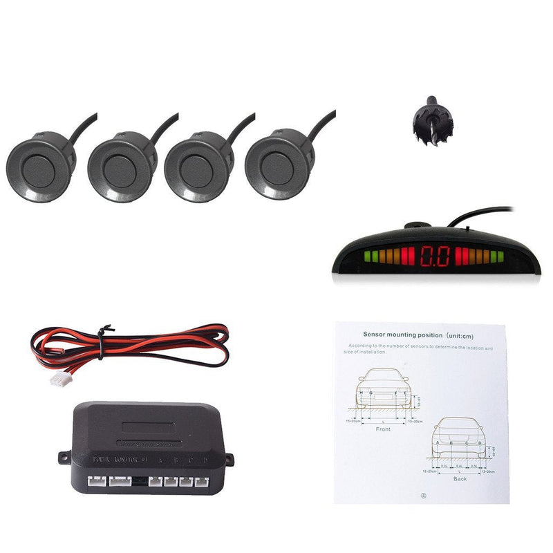 [Australia - AusPower] - EKYLIN Car Auto Vehicle Reverse Backup Radar System with 4 Parking Sensors Distance Detection + LED Distance Display + Sound Warning (Gray Color) Gray 4 Sensors 