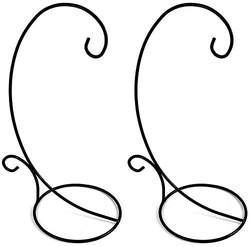 [Australia - AusPower] - Ornament Display Stand Set of 2, Black Metal Stand Holder Flower Pot Stand for Hanging Glass Globe Air Plant Terrarium Succulent and Witch Ball 