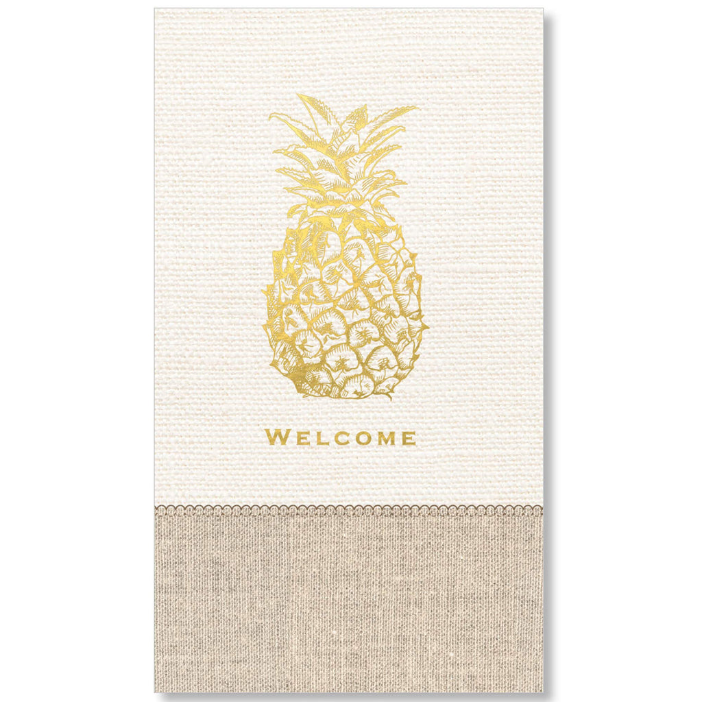 [Australia - AusPower] - X&O Paper Goods Gold Foil and Linen-Looking ''Welcome'' Pineapple Paper Dinner Napkins, 16 ct., 4.75'' x 8'' Dinner Napkin Welcome Pineapple 