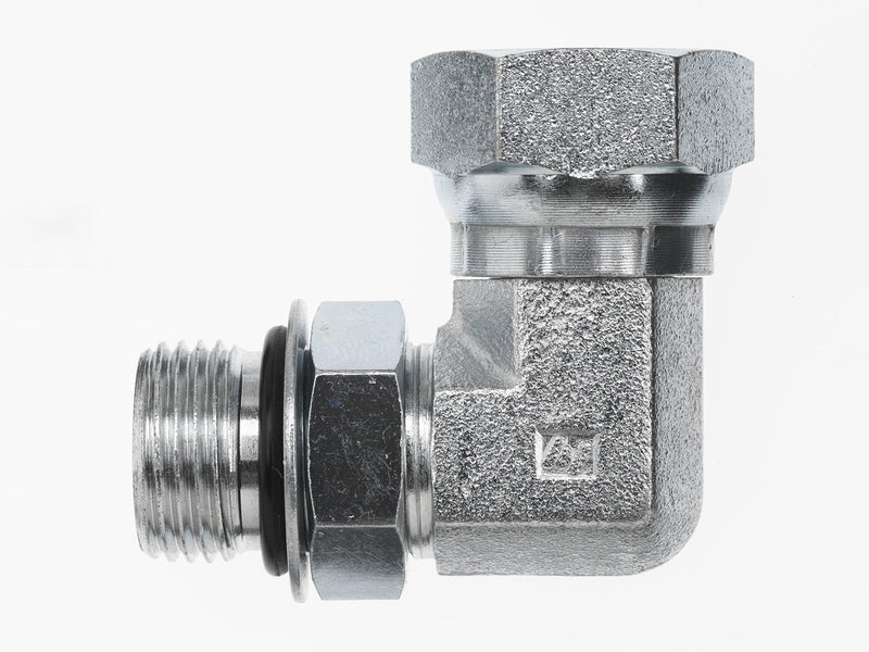 [Australia - AusPower] - Brennan Industries 6901-04-06-NWO-FG Forged Steel 90 Degree Elbow Tube Fitting, 7/16"-20 SAE ORB x 3/8"-18 NPSM Thread, 1/4" Male Adjustable O-Ring Boss x 1/4" Female NPTF Swivel 