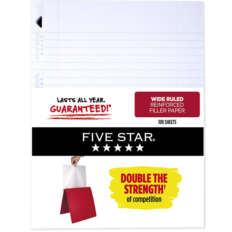 [Australia - AusPower] - Five Star Loose Leaf Paper, 3 Hole Punched, Reinforced Filler Paper, Wide Ruled, 10-1/2 x 8 inches, 100 Sheets/Pack, 1 Pack (15000) 