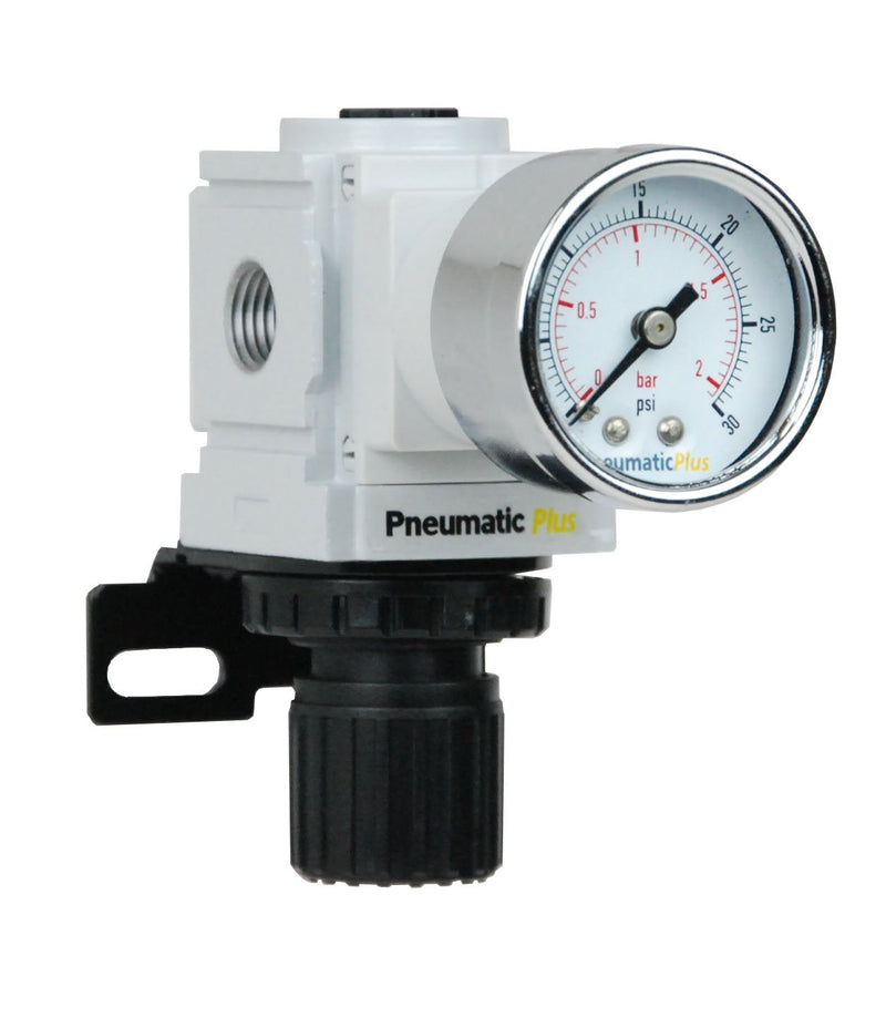[Australia - AusPower] - PneumaticPlus PPR2-N02BG-2 Miniature Air Pressure Regulator 1/4" NPT - Gauge, Bracket, Instrument Pressure (3-30 PSI) 1/4" NPT (3-30 PSI) 