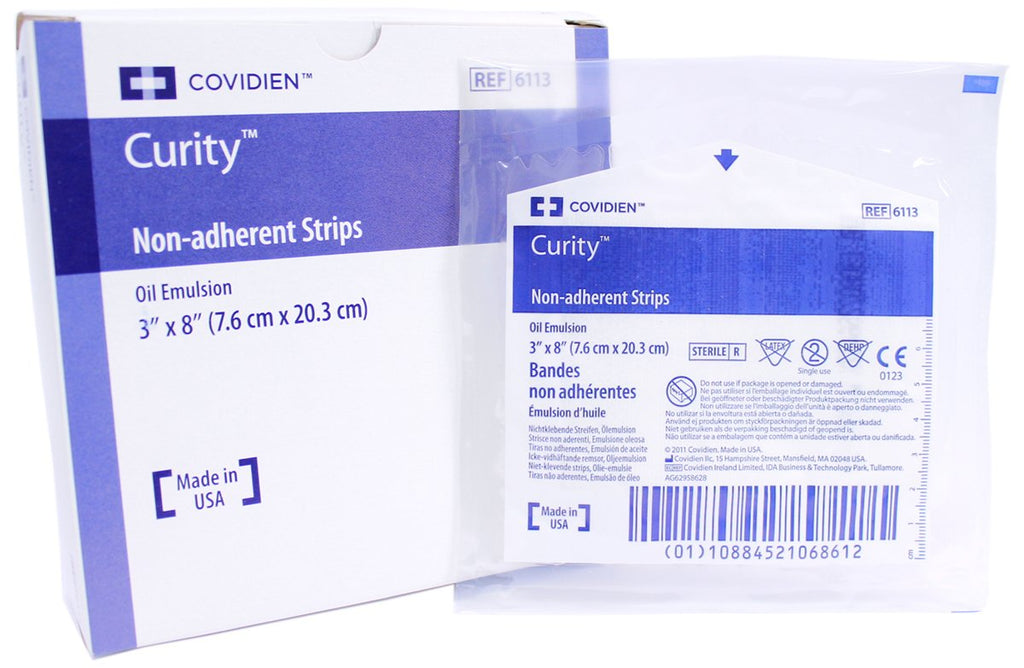 [Australia - AusPower] - Covidien 6113 Curity Non-Adherent Strips, Oil Emulsion, 3" x 8" Size (Pack of 24) 