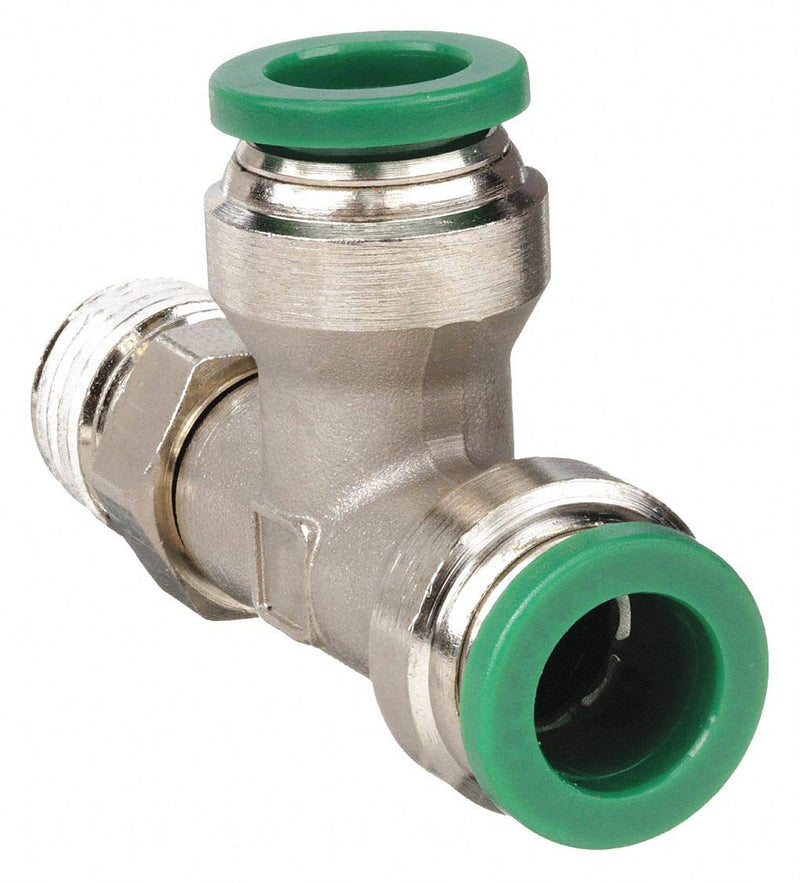 [Australia - AusPower] - Parker Hannifin W171PLP-6-4 Prestolok PLP Nickel Plated Brass Male Run Tee Swivel Push-to-Connect Fitting, 3/8" Push-to-Connect Tube x 1/4" Male NPTF 