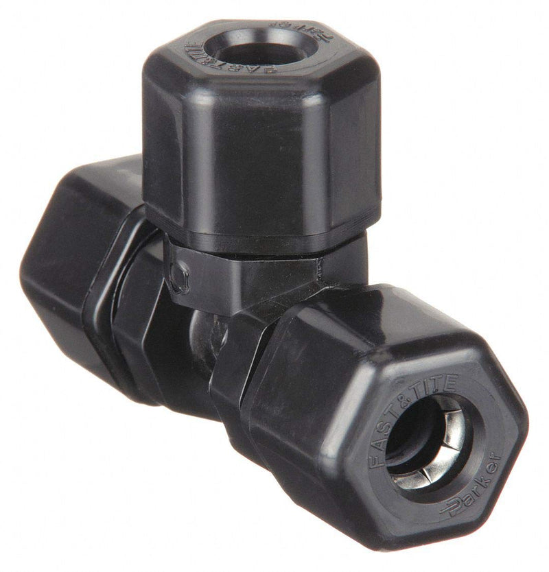 [Australia - AusPower] - Parker Hannifin P4TU4 Fast & Tite Polypropylene Tee Union Fitting, 1/4" Compression Tube x 1/4" Compression Tube, Black 