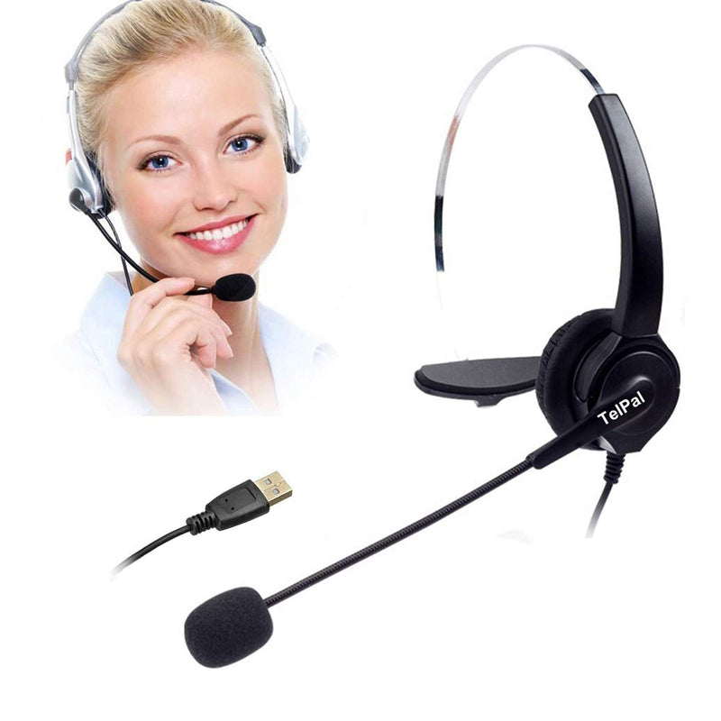 [Australia - AusPower] - TelPal Desk Top Computer Headset for Call Center, Noise Cancellation Monoral Office USB Headset for PC and Laptop 