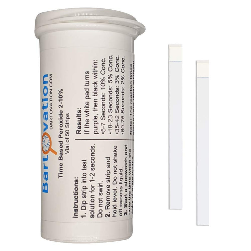 [Australia - AusPower] - Very High Level Hydrogen Peroxide H2O2 Test Strips, 2-10%, Time Based Test [Vial of 50 Strips] 