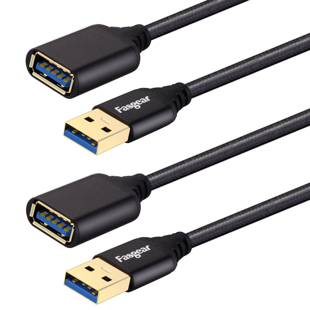 [Australia - AusPower] - USB 3.0 Extension Cable 6ft, 2 Pack Fasgear 5Gbps USB Type A Male to Female Extender Data Transfer Cord for Playstation, Xbox, Oculus VR, USB Flash Drive, Hard Drive, Printer, Camera (Black) Black,Black 