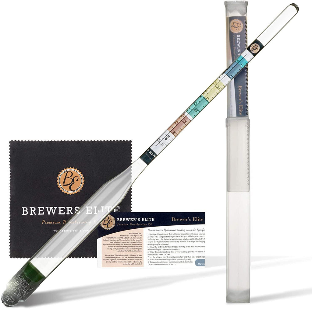 [Australia - AusPower] - Brewer's Elite Hydrometer - for Home Brew Beer, Wine, Mead and Kombucha - Deluxe Triple Scale Set, Hardcase and Cloth - Specific Gravity ABV Tester Hydrometer Set 