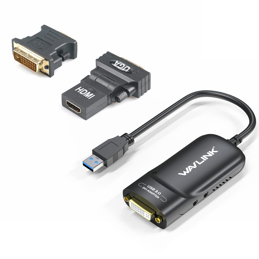[Australia - AusPower] - Wavlink USB 3.0 to HDMI/DVI/VGA Universal Video Graphics Adapter with Audio Port Supports up to 6 Monitor displays, 2048x1152 External Video Card Adapter Support Windows & Chrome OS USB to HDMI/DVI/VGA 