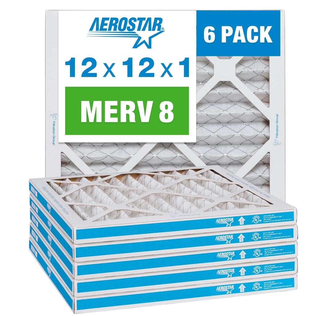 [Australia - AusPower] - Aerostar 12x12x1 MERV 8 Pleated Air Filter, AC Furnace Air Filter, 6 Pack (Actual Size: 11 3/4"x11 3/4"x3/4") 