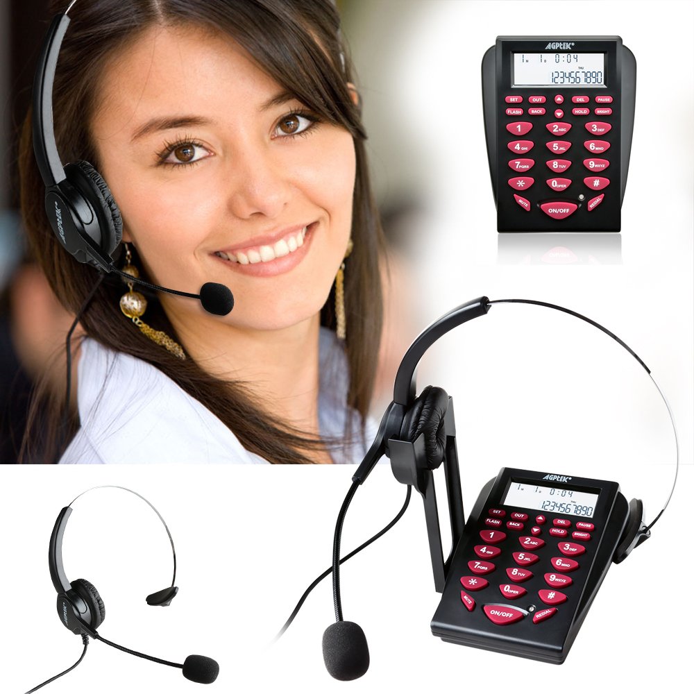 [Australia - AusPower] - AGPtEK Corded Telephone with Headset & Dialpad for House Call Center Office - Noise Cancellation HA0098 Rose Red 