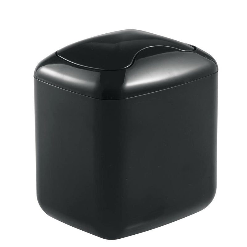 [Australia - AusPower] - mDesign Plastic Square Mini Wastebasket Trash Can with Swing Lid for Bathroom Vanity, Kitchen Countertop, Bedroom, Home Office - Holds Garbage, Waste - Aura Collection - Black 
