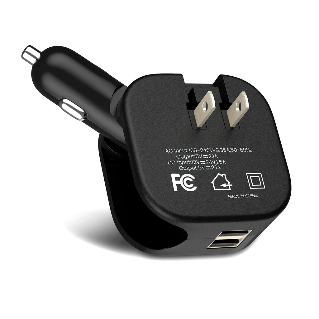 [Australia - AusPower] - Elepower Portable 2 in 1 Car and Wall Charger Dual USB Ports 2.1A in Total Travel Power Adapter for iPhone 13 12 11 Pro Max/XS X /8 7 Plus, Samsung Galaxy, Google, LG, Power Bank and More - Black 01 Black 