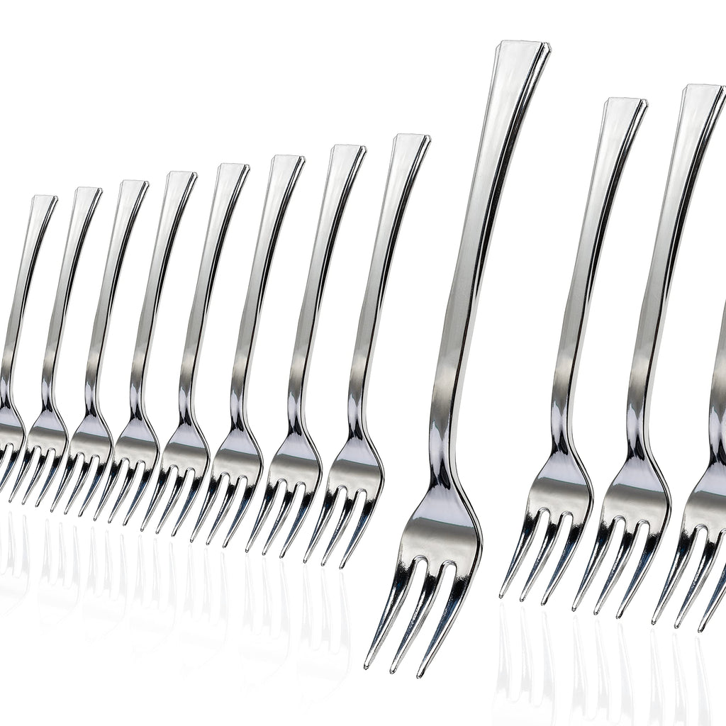 [Australia - AusPower] - Exquisite Plastic Mini Forks Premium Quality Silverware Silver Look Alike Heavy Duty Plastic Tasting Dessert Forks - 96 Count 100 