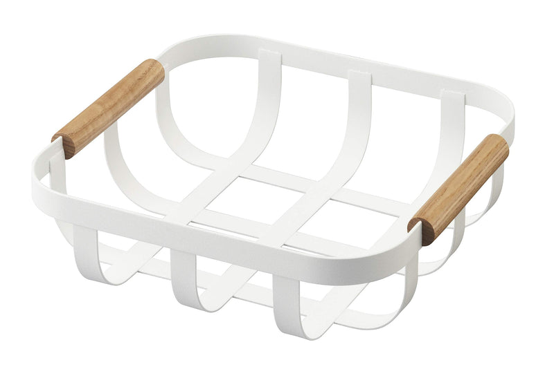 [Australia - AusPower] - Yamazaki Home Kitchen Decorative Metal Holder Bowl | Steel + Wood | Fruit Basket, One Size, White 