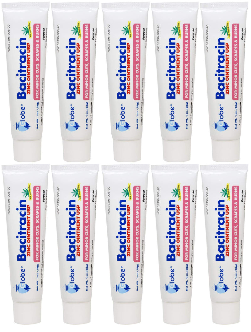 [Australia - AusPower] - Globe Bacitracin Zinc Ointment 1 oz | Antibiotic Ointment | Essential Antibiotic First Aid Supplies | Healing Action | Maximum Antibiotic Power | Prevents infection in cuts, scrapes, burns | 10 PACK | 