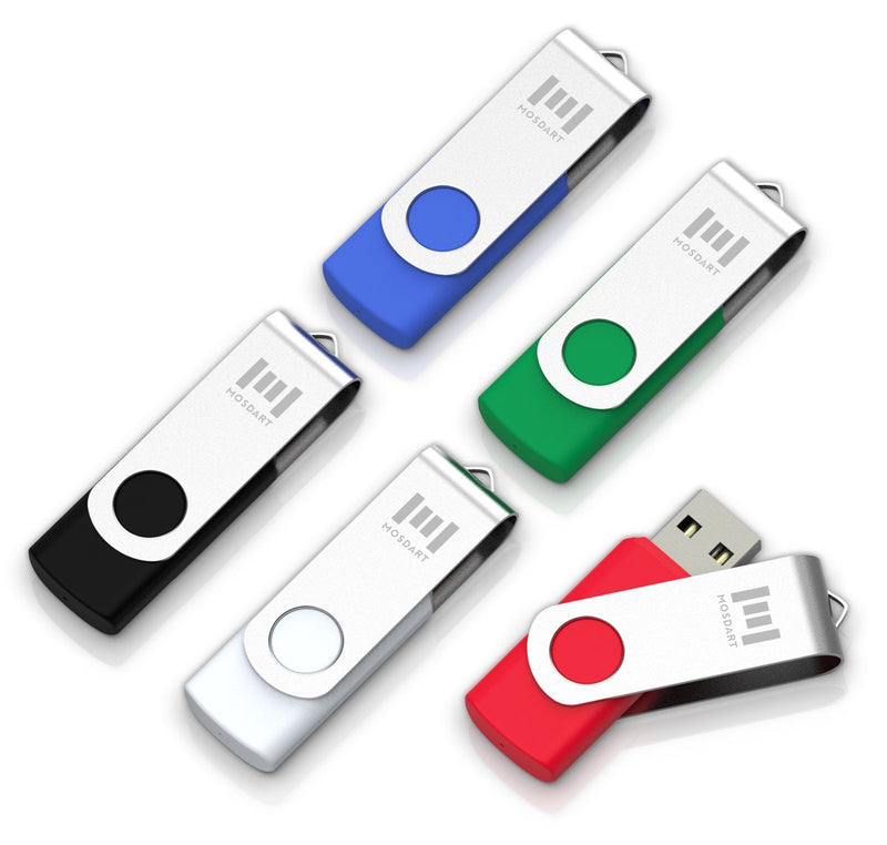 [Australia - AusPower] - 5 X MOSDART 8GB USB 2.0 Flash Drive Swivel Thumb Drives Bulk Jump Drive Zip Drive Jump Drive Memory Stick with Led Indicator,Black/Blue/Red/White/Green(8GB,5pack Mix Color) 5Pack 8GB - 5 Colors 