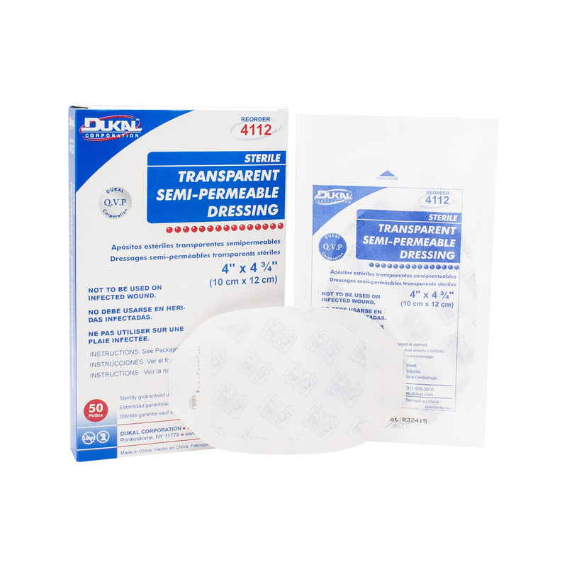 [Australia - AusPower] - Dukal-4112 Transparent Semi-Permeable Dressing, Sterile, 4" W x 4-3/4" L (Pack of 50) 