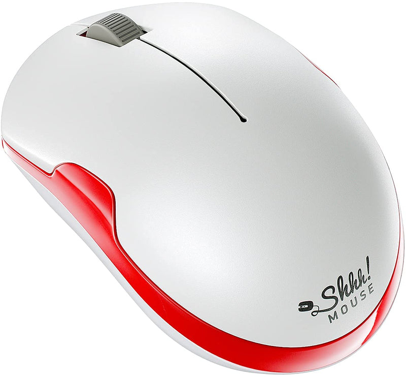[Australia - AusPower] - ShhhMouse Wireless Silent Noiseless Clickless Mobile Optical Mouse with USB Receiver and Batteries Included, Portable and Compact, for Notebook, PC, Laptop, Chromebook, Computer, MacBook (White/Red) White/Red 