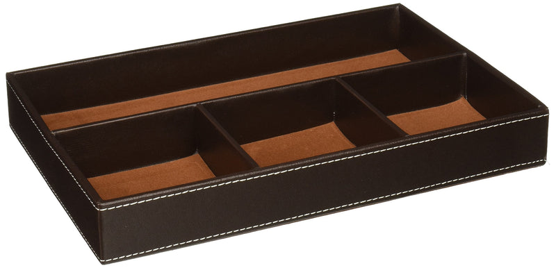 [Australia - AusPower] - UnionBasic Flat 4-Slot Leather Drawer Tray Desk Stationery Sundries Gadget Organizer Storage Box Pen Pencil Holder Case Container (Brown) Brown 