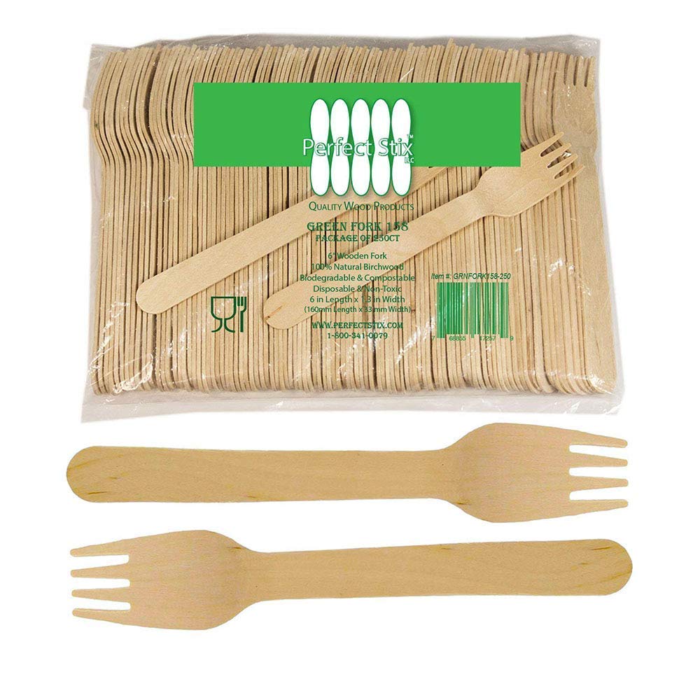 [Australia - AusPower] - Perfect Stix Green Fork 158-250ct Disposable Wooden Forks (Pack of 250), Plain Forks Pack of 250ct 