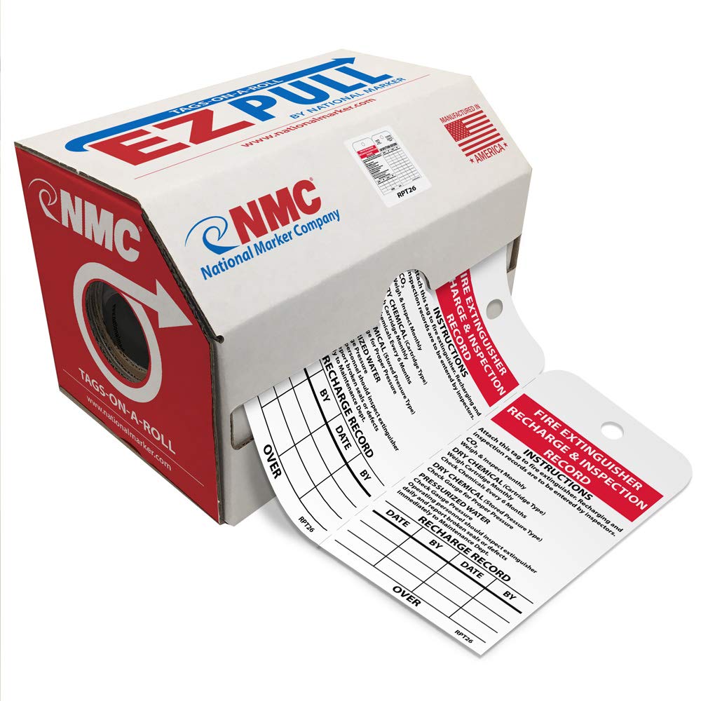 [Australia - AusPower] - NMC RPT26ST100 EZ Pull Tags By The Roll "Fire Extinguisher Recharge & Inspection Record Instructions Tag", 6" Height x 3" Width (100 Tags) 100 Tags 