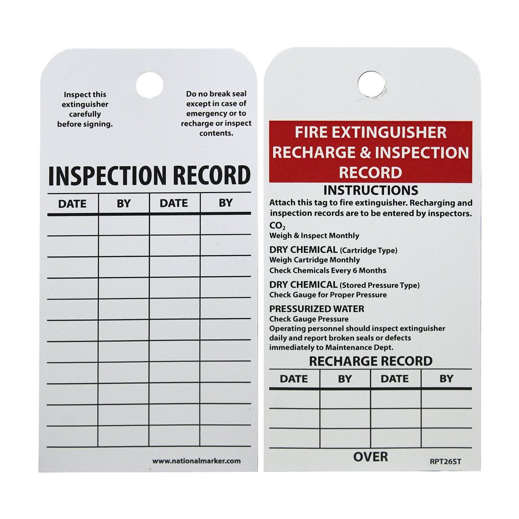 [Australia - AusPower] - NMC RPT26ST Fire Extinguisher Recharge & Inspection Record Tag, Paper Polytag, Made in the USA,Black 