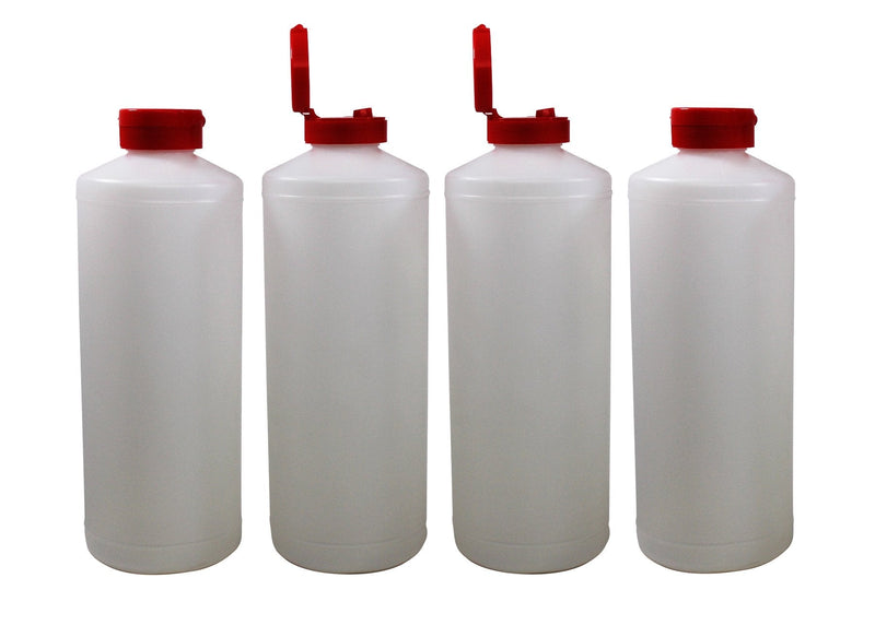 [Australia - AusPower] - Pinnacle Mercantile Plastic Condiment Squeeze Bottles Dispensing with Red Flip Top Hinged Cap Large 32 oz Empty Set of 4 