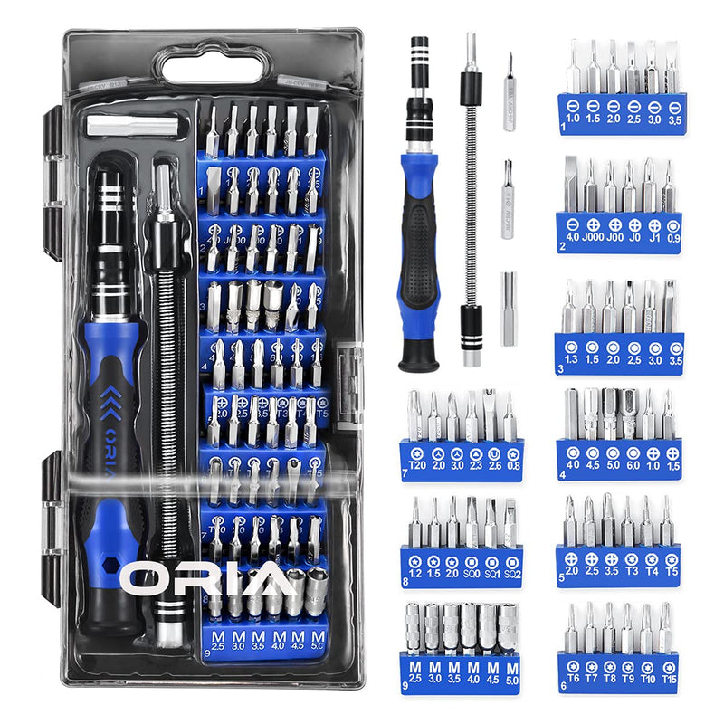 [Australia - AusPower] - ORIA Precision Screwdriver Kit, 60 in 1 with 56 Bits Screwdriver Set, Magnetic Driver Kit with Flexible Shaft, Extension Rod for Mobile Phone, Smartphone, Game Console, Tablet, PC, Blue 