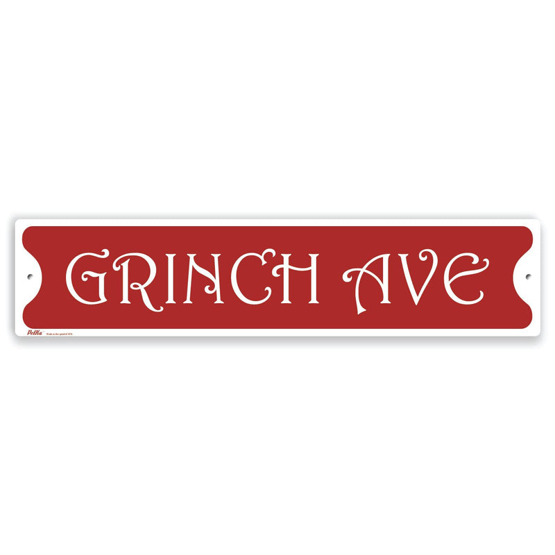 [Australia - AusPower] - PetKa Signs and Graphics PKXM-0048-NA_18x4"Grinch Avenue" Aluminum Sign, 18" x 4", White Text on Red 