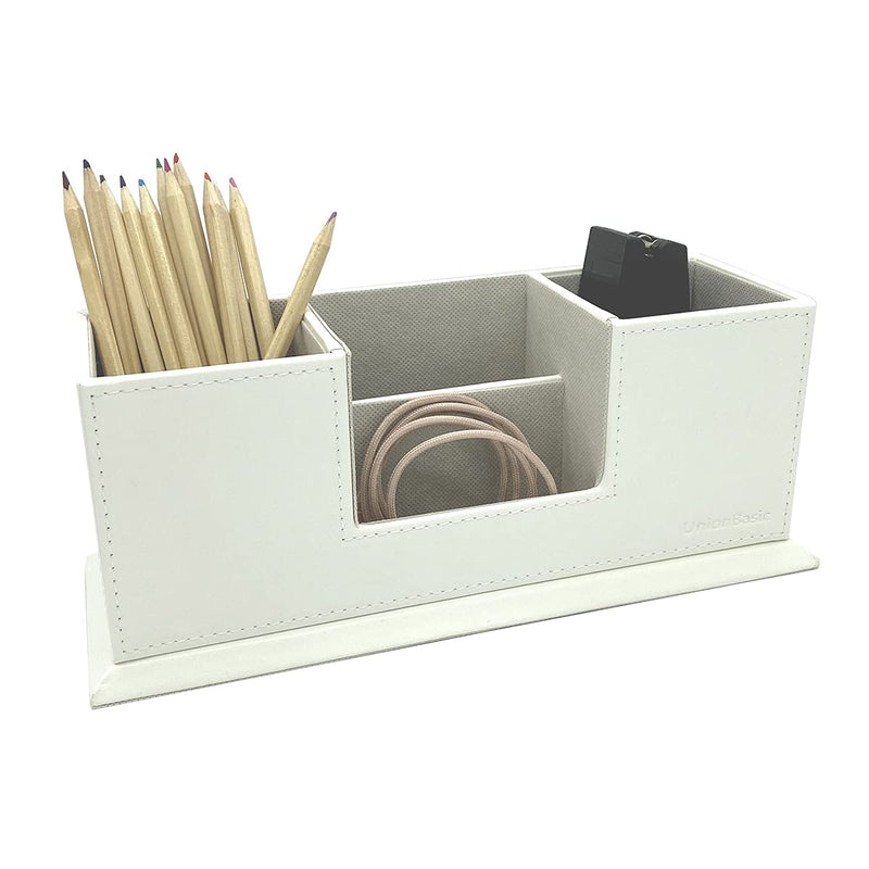 [Australia - AusPower] - UnionBasic 4 Compartment Desk Organizer - Dual Pen Holder - Card/Pen/Pencil/Mobile Phone Office Supplies Holder, White 