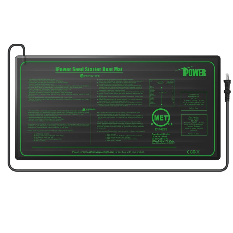[Australia - AusPower] - iPower GLHTMTS Durable Waterproof Seedling Heat Mat Warm Hydroponic Plant Germination Starting Pad, 10" x 20.5", Black 10" x 20.5"Heat Mat 