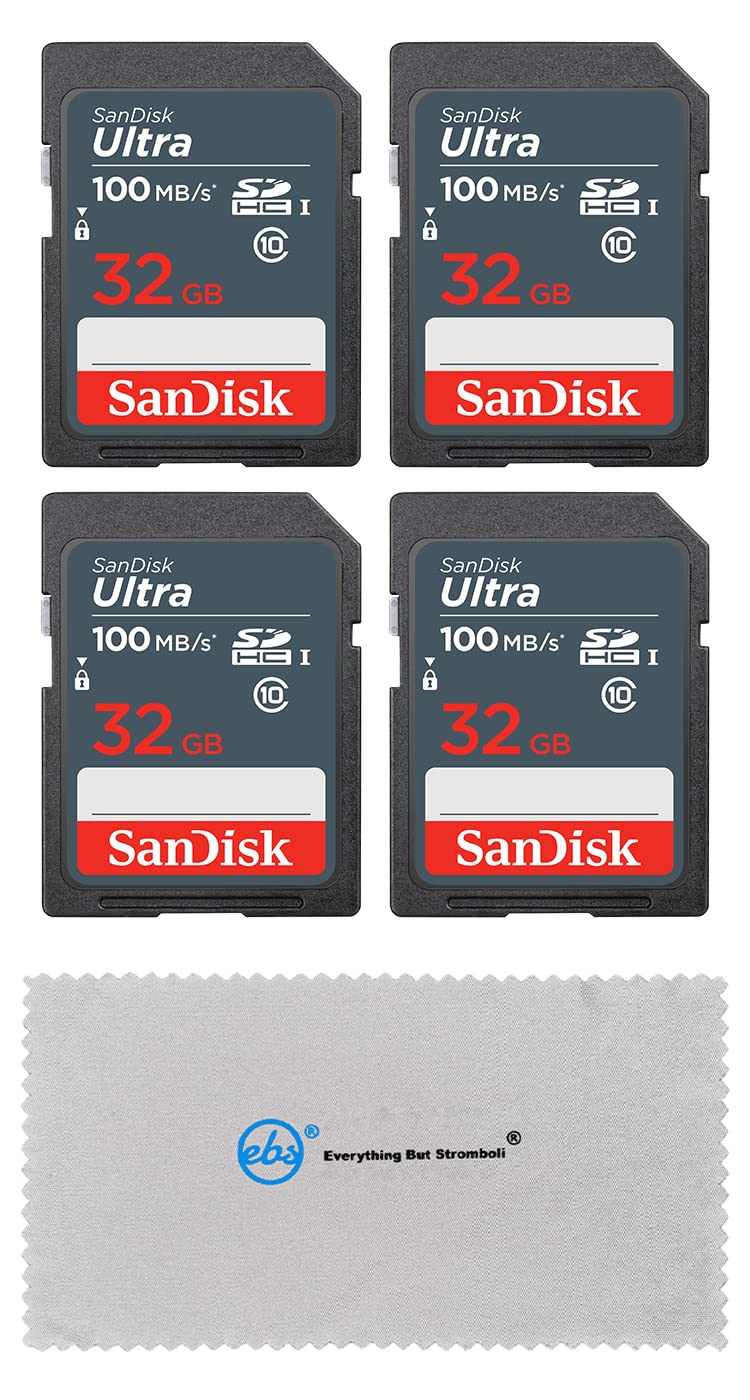 [Australia - AusPower] - SanDisk 32GB Ultra (4 Pack) UHS-I Class 10 SDHC Memory Card, Retail Packaging - with (1) Everything But Stromboli (tm) Microfiber Cloth 