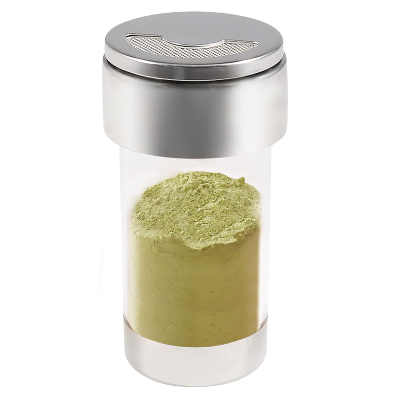[Australia - AusPower] - Newness Mesh Shaker, Stainless Steel and Clear Acrylic Seasoning Fine Mesh Shaker with Rotating Cover, 3.7 Ounces (110 Milliliter) 