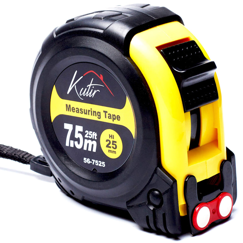 [Australia - AusPower] - 25 Foot Tape Measure by Kutir - Easy to Read, Both Side Dual Ruler, Magnetic Hook, Shock Absorbent Solid Rubber Case Measuring Tape 