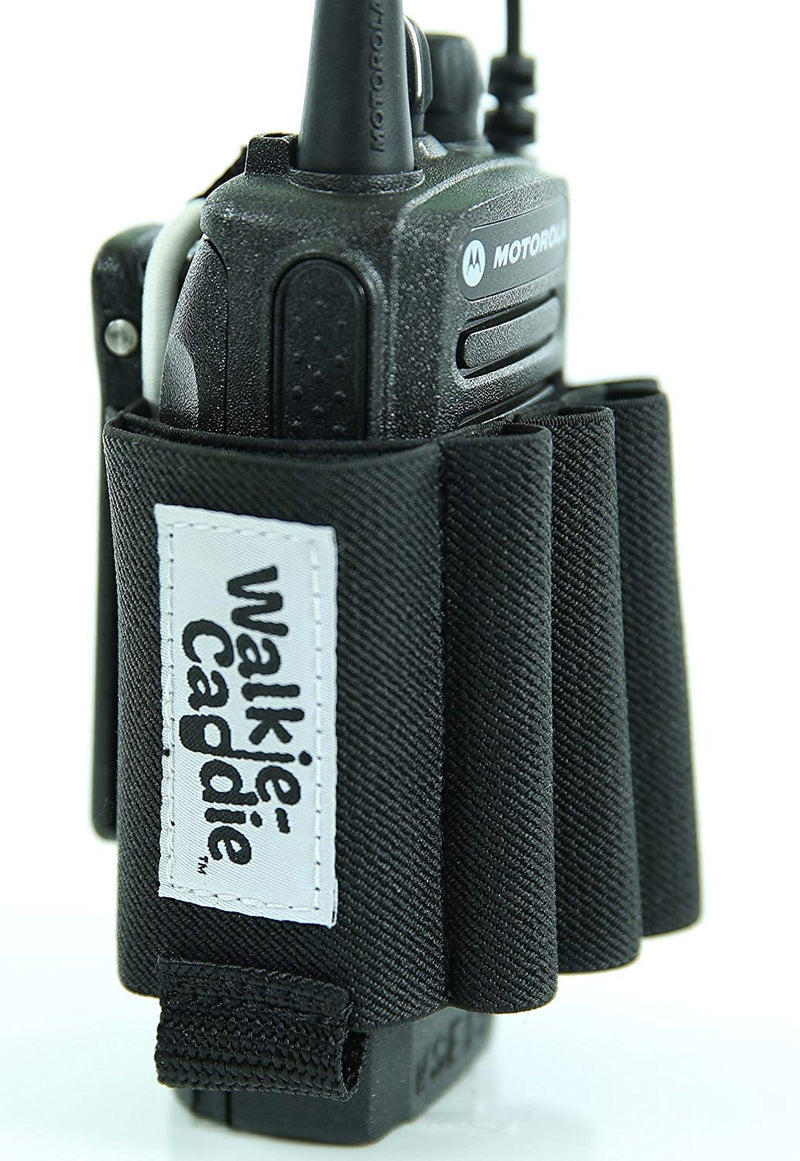 [Australia - AusPower] - Walkie Caddie (White) - Accessory Pouch for Walkie Talkies | for Motorola CP 200 and Most Other Walkie Talkies | Black with White Bungee 